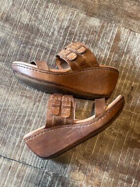 Born leather platform wedge heel mule sandals